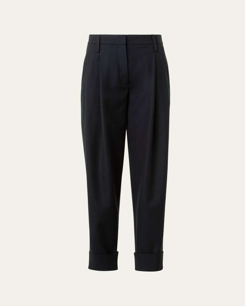 Franklyn Pleated Wool Tricotine Tapered-Leg Pants